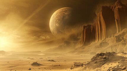 Canvas Print - Desert planet under Moonlight
