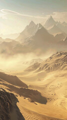 Canvas Print - Sunset and Sunrise Over Desert and Mountains with Snowy Peaks