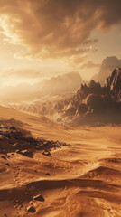 Canvas Print - Desert Sunset Sky Landscape with Mountains and Clouds, Beautiful Orange Evening Glow over the Horizon