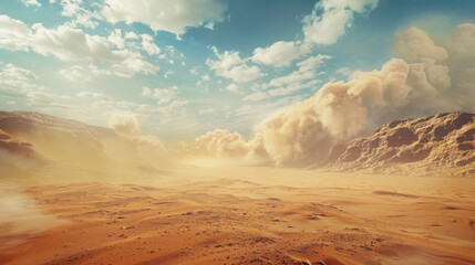 Canvas Print - Desert Sunset with Clouds and Mountains
