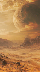 Canvas Print - Sunset Desert Landscape with Mountains and Orange Sky