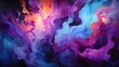 Intense clash of cosmic purple and sapphire blue liquids, forming a captivating abstract composition that resonates with explosive energy