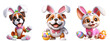 Cutout Set of Cute 3D Dogs Dressed Up as Easter Bunny, Isolated on Transparent or White Background: PNG Clipart