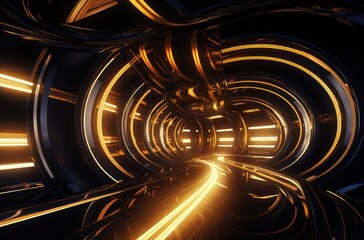 Poster - Abstract Futuristic Tunnel with Light Patterns