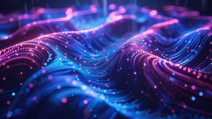 Wall Mural - Abstract digital connectivity through swirling neon circuit patterns in blue and purple