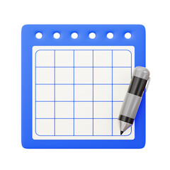 Poster - 3D Notepad With Pen Model. 3d illustration, 3d element, 3d rendering. 3d visualization isolated on a transparent background