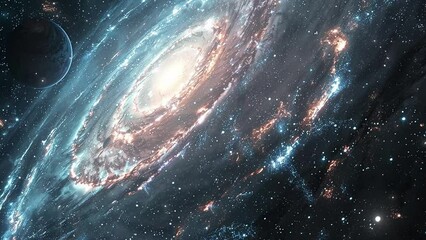 Wall Mural - view from space to a spiral galaxy and stars. space background illustration. seamless looping overla
