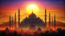 Silhouette Of A Mosque With The Sun Setting Behind It