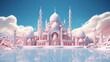 Vibrant ramadan scene: 3d render of mosque and crescent illuminated with blissful glow
