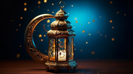 Wall Mural - Ramadan kareem: beautiful ornate lantern with crescent moon in starlit sky, cultural and religious celebration

