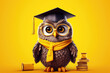 © Alexandra - Owl with graduation cap on yellow background. Generative Ai