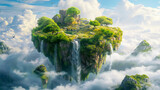 Fototapeta Uliczki - A beautiful green isle floating among clouds