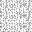 © Tatfedor - Abstract pattern. Smileys, hands, arrows. Seamless pattern, black outline on a white background. Vector illustration Flyer background design, advertising background, fabric, clothing, texture, textile