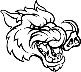 Sticker - Boar Wild Hog Razorback Warthog Mascot Pig Cartoon