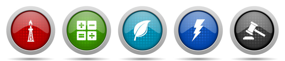 Aufkleber - Fuel and energy icons, miscellaneous buttons such as oil and gas, calculator, leaf, bolt and auction, circle glossy web icon collection