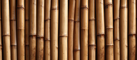  This close-up view showcases the intricate pattern and texture of a bamboo wall, highlighting the natural beauty of the material with its unique grain and fibers.