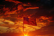 Flag of United States of America (USA) at sunset background.