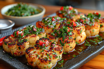 Wall Mural - Grilled cauliflower steaks topped with fresh herbs