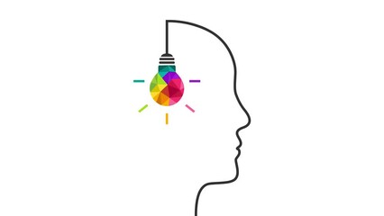 Poster - colorful light bulb with head silhouette as creative idea and thinking concept. self-drawing face an
