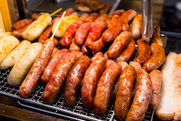 Poster - Vendor selling sausage in the street market