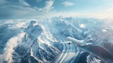 Fototapeta Na sufit - Aerial view from a plane passing over beautiful snow-capped mountains in winter. Including the cities of Provo, Farmington Bountiful, Orem, and Salt Lake City, Utah, United States.