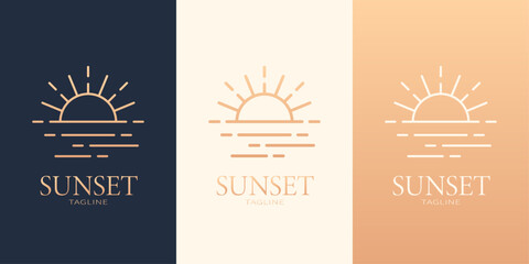 Wall Mural - Sunset logotype. Logo set with three variants in different colors. Best for web, print, polygraphy, businesscards, signboards, logo and branding design.
