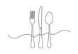 One continuous line drawing of spoon, knife and fork vector illustration. Free vector