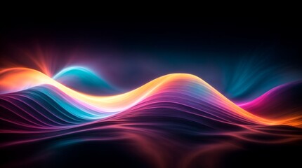 Wall Mural - Dynamic blend of vibrant colors in light waves against a dark background 