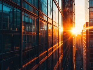 Urban Modernity: Sunset Reflection from Glass Skyscraper Window