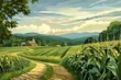 Rural Country Road Through Corn Field