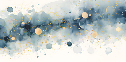 Sticker - Watercolor blue gold circle template abstract background