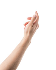 Wall Mural - adult man hand reaching gesture isolated on white background