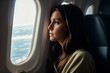 © Fred - Woman gazes airplane window lost deep reflection
