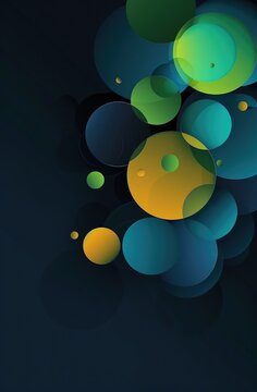 Minimalistic wallpaper with spheres of bright colors. stacked on top of each other, they create an abstract design on a dark background