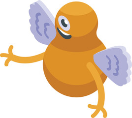 Wall Mural - Fly orange monster icon isometric vector. Scary troll cute. Beast statue creature