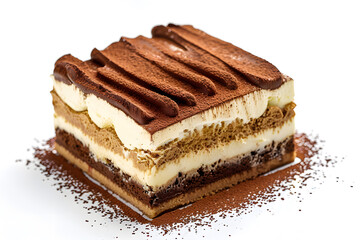 Tiramisu cake isolated on white background