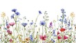 wild flowers at white background , hand drawn botanical illustration, floral background ,generative ai,