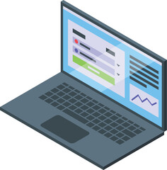 Poster - Laptop online money conversion icon isometric vector. Swap coin. Investment business