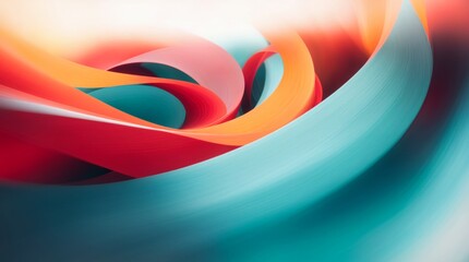 Wall Mural - Ribbon-like patterns created by red, pink, and blue swirls in an abstract composition 