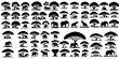 Vector set of elephants and big trees in silhouette style