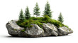 Piece of rock with trees and grass isolated on white background. generative ai