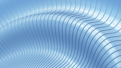 Fototapete - Abstract background, 3d white blue wavy stripes pattern, interesting striped 3D wallpaper.