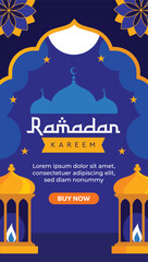 Wall Mural - Happy ramadan web banner template design background moon with realistic ramadan lamp or lantern