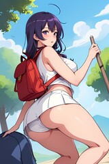 Canvas Print - sexy anime girl in miniskirt with a active backpack