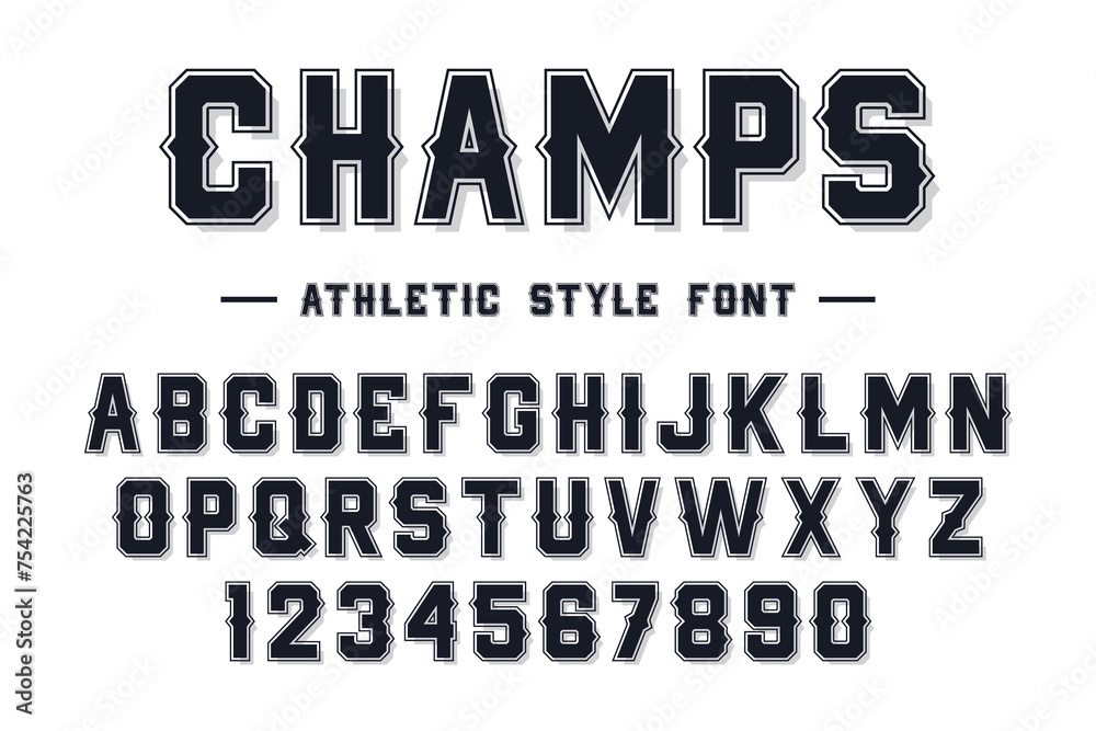 American college classic font. Vintage sports font in American style ...