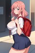 sexy anime girl in miniskirt with a active backpack