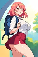 Canvas Print - sexy anime girl in miniskirt with a active backpack