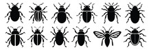 Insect Bug Icon Silhouettes Set, Large Pack Of Vector Silhouette Design, Isolated White Background