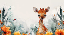 A Cute Baby Giraffe Portrait Or Poster For Baby Nursery Room , Can Be Used For Wallpapers And Cards For Baby Shower And Birthdays