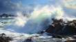 Coastal Bliss Waves Crashing Against Rocky Shoreline .